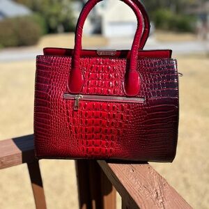 Elegant Red faux Crocodile-Embossed Handbag